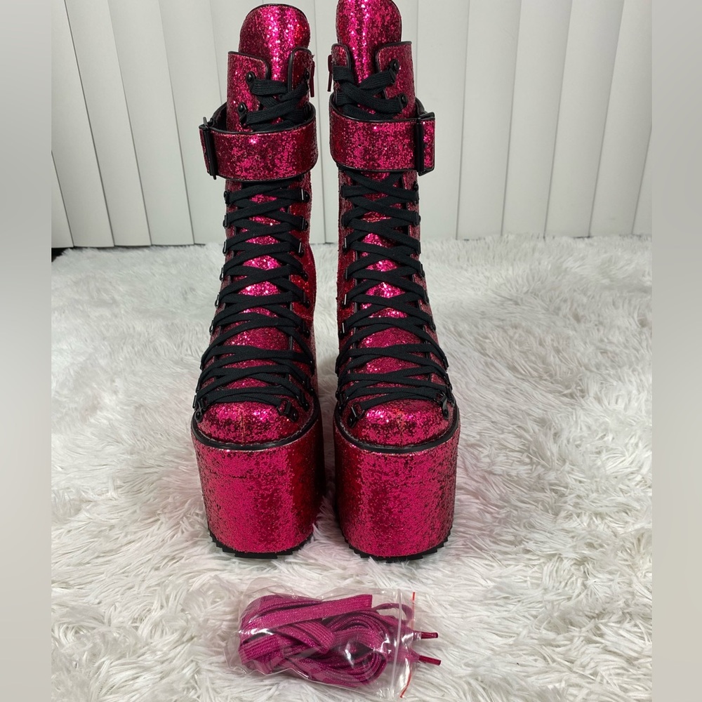 💔SOLD💔CLUB EXX Sugar Coated Traitor Ultra High Platform Boots Glitter Lace Up - Picture 7 of 16